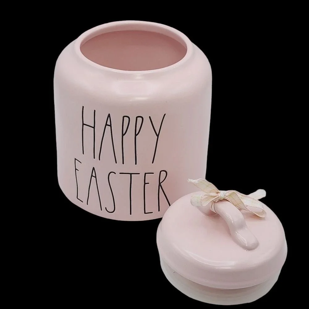 Rae Dunn Happy Easter Pink Ceramic Canister Cookie Jar 8.5in Artisan